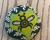 ONE Fabric covered button magnets blue green bee - super cute magnet 1 7/8 inch diameter