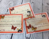 Friendship Friend Appreciation Handmade Card 4.25 x 5.5 Card with bright decoration, button butterflies, orange, yellow