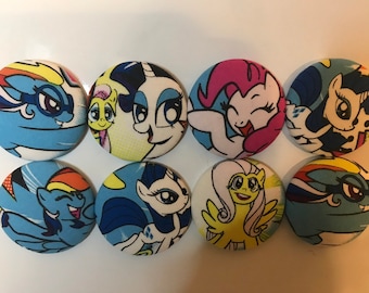 Fabric covered button magnets - colorful ponies 1 7/8 inch diameter