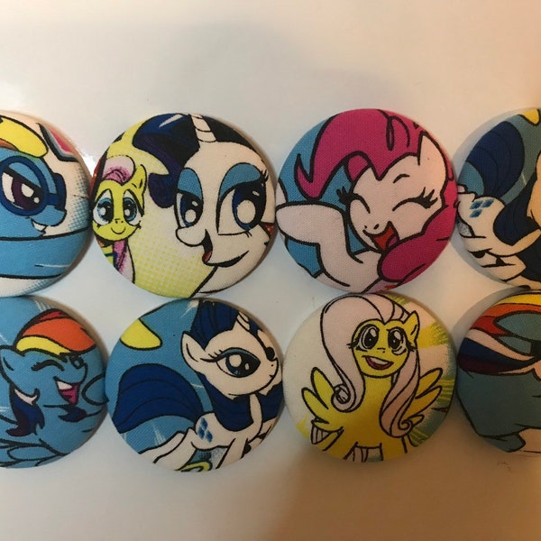 Fabric covered button magnets - colorful ponies 1 7/8 inch diameter