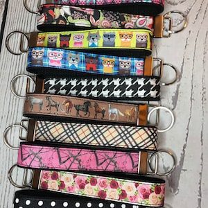 Key Fob, Black Cotton Canvas and Grosgrain Ribbon - choose pattern