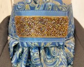 Gold Beadwork w Trim on Blue Gold Metallic Paisley Cotton Stock Tie Pin Included, Dressage Stock Tie, Eventing Stock Tie