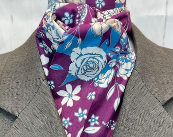 Four Fold Stock Tie, Foxhunting Traditional Stock Tie, Horse Show Stock Tie, Modern Roses Floral deep plum, Art Gallery fabric