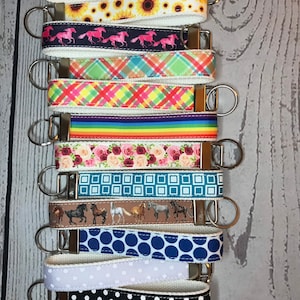 Key Fob, White Cotton Canvas and Grosgrain Ribbon - choose pattern