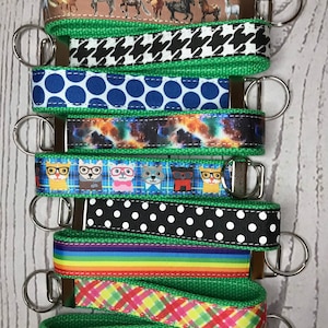 Key Fob, Green Cotton Canvas and Grosgrain Ribbon - choose pattern