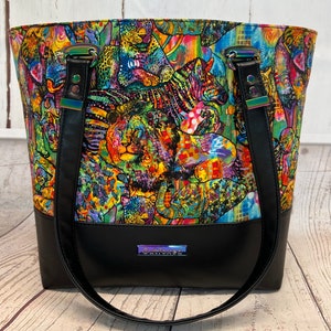 Bolso de hombro tipo tote con animales africanos en piel sintética de arcoíris y negro, forro de lona impermeable, herrajes de arcoíris