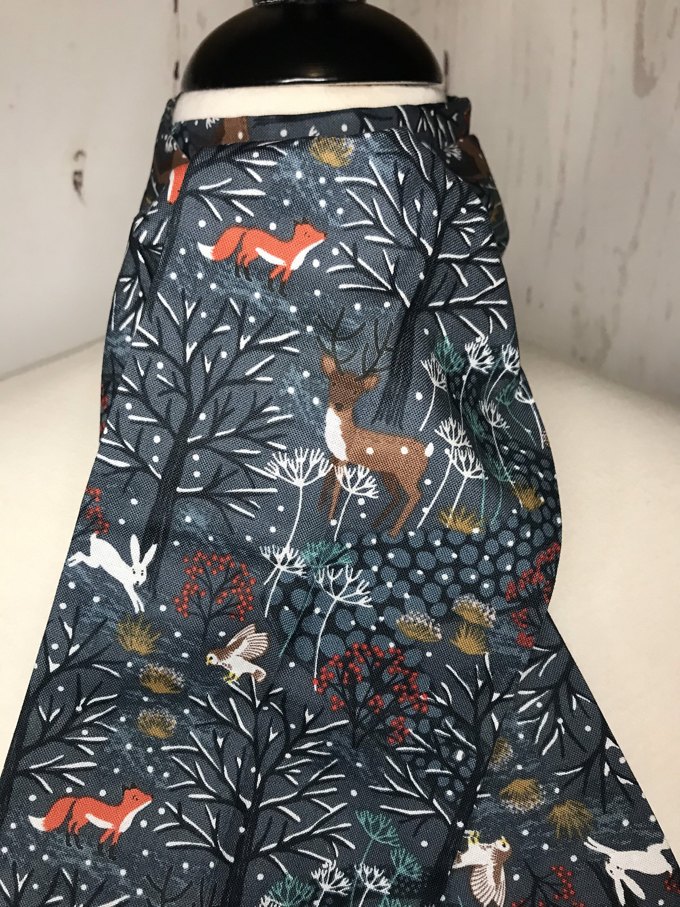 Four Fold Stock Tie Foxhunting Traditional Stock Tie Horse Show Unique and Fun!! BLUE winter woodland scene