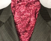 77 inch Four Fold Stock Tie, Foxhunting Traditional Stock Tie, Horse Show Stock, Deep Red and Burgundy Wild Roses, High Quality Cotton