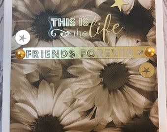 Handmade Friendship, Encouragement, Thankful Card 5 x 7 Cream Card with daisies floral, blank inside