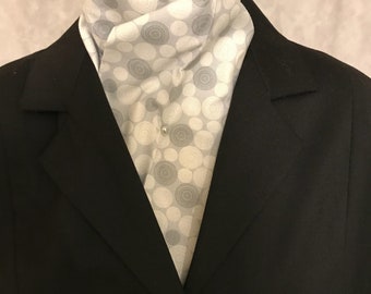 Four Fold Stock Tie Grey Modern Geometric Circles Foxhunting Traditional Stock Tie Horse Show Unique and Fun!!