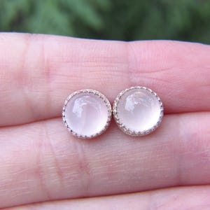 rose quartz stud earrings in sterling silver | rose quartz studs | rose quartz earrings | pink studs | quartz studs | 8mm studs