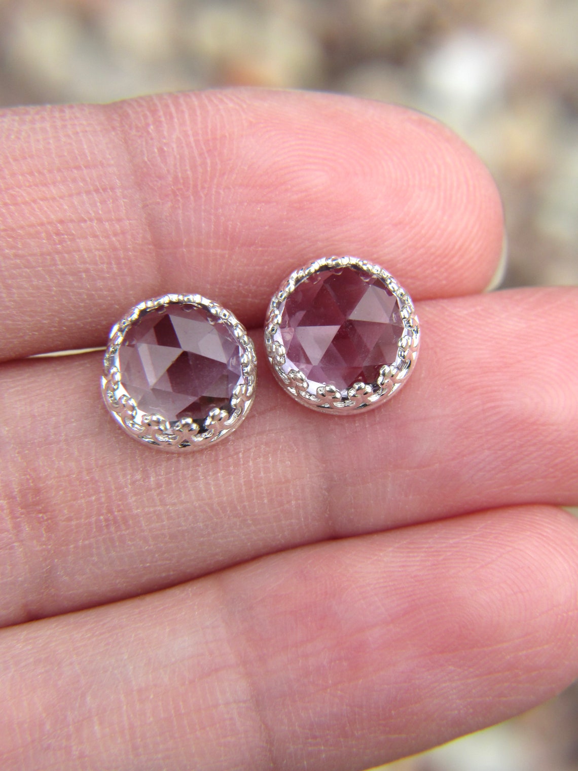 Alexandrite Stud Earrings in Sterling Silver Lab Grown Color Etsy
