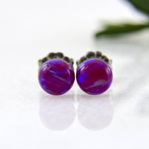 purple opal stud earrings with titanium posts | sleepy water lily opal | opal studs | synthetic opal studs | October birthstone | 6mm studs