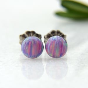 purple opal stud earrings with titanium posts | multi lavender opal | opal studs | synthetic opal studs | October birthstone | 6mm studs