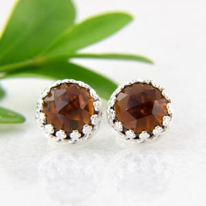 smoky quartz stud earrings in sterling silver - smoky quartz studs - smokey quartz studs - smoky quartz earrings - brown studs - 8mm studs