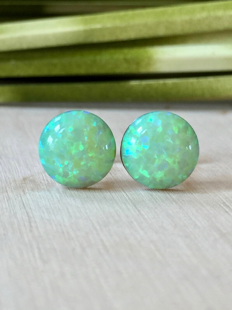 Green opal 8mm round stud earrings with titanium posts lime Etsy