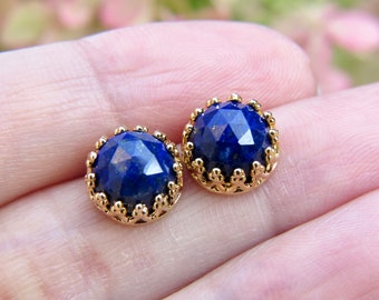 lapis lazuli stud earrings in 14k gold vermeil - lapis lazuli studs - lapis lazuli earrings - dark blue studs - lapis studs - 8mm studs