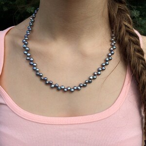 silver peacock freshwater pearl necklace - silver pearl necklace - blue pearl necklace - peacock pearls - freshwater pearls