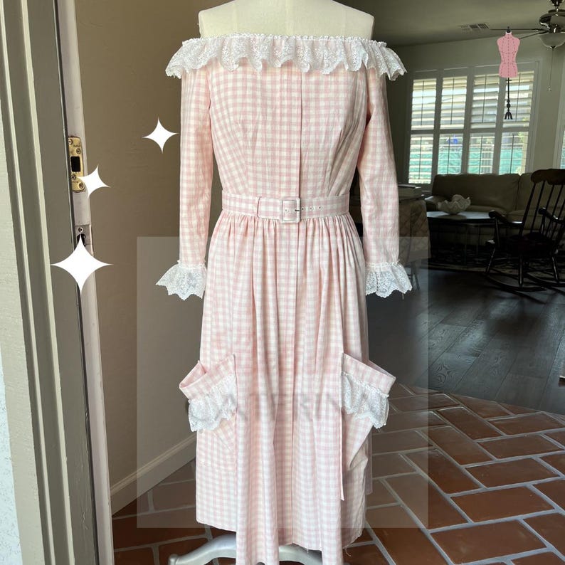 Pink Gingham Wedding Dress Brigitte Bardot inspired 1950s Country French Dress Bild 2