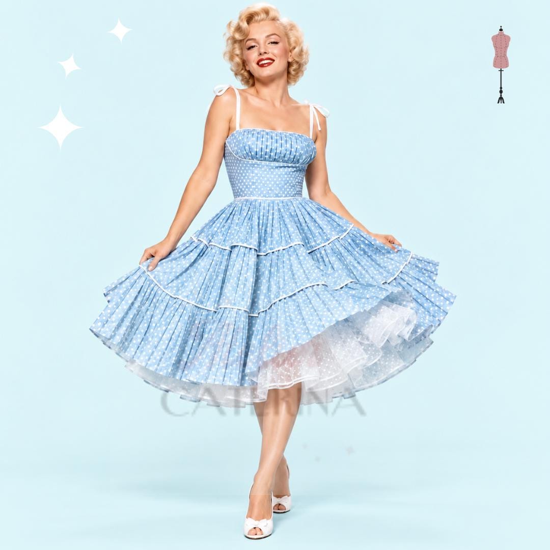 marilyn monroe blue polka dot dress Gingham dress
