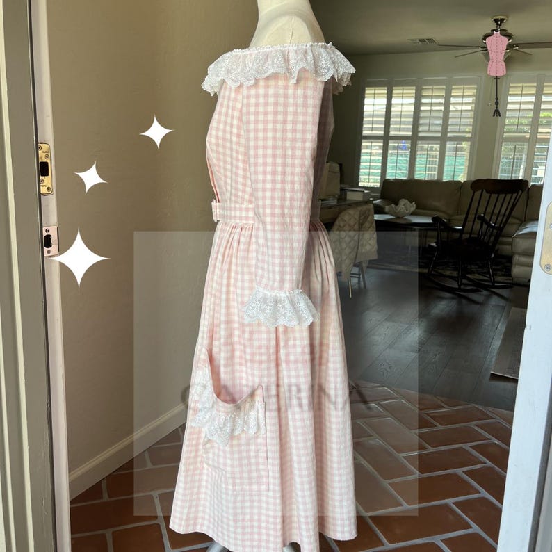 Pink Gingham Wedding Dress Brigitte Bardot inspired 1950s Country French Dress Bild 5