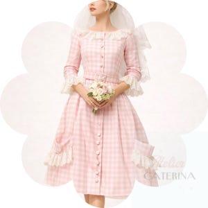 Pink Gingham Wedding Dress Brigitte Bardot inspired 1950s Country French Dress Bild 1