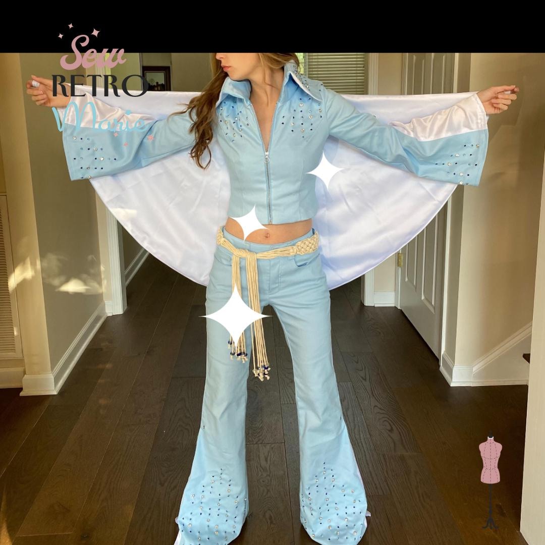 Pastel Blue Cowgirl Denim Suit Female Elvis Costume by Sew Retro