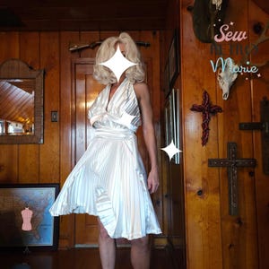 White or Ivory or Bone Halter Dress, Satin Subway Scene Dress Marilyn Costume by Sew Retro Marie (made-to-order)