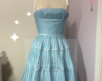 Blue Polka Dot Sundress – Marilyn Monroe 1950s Vintage Style Party Dress