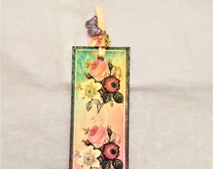 Bohemian Flowers Bookmark - Butterfly Charm Bookmark - Shabby Bookmark ...