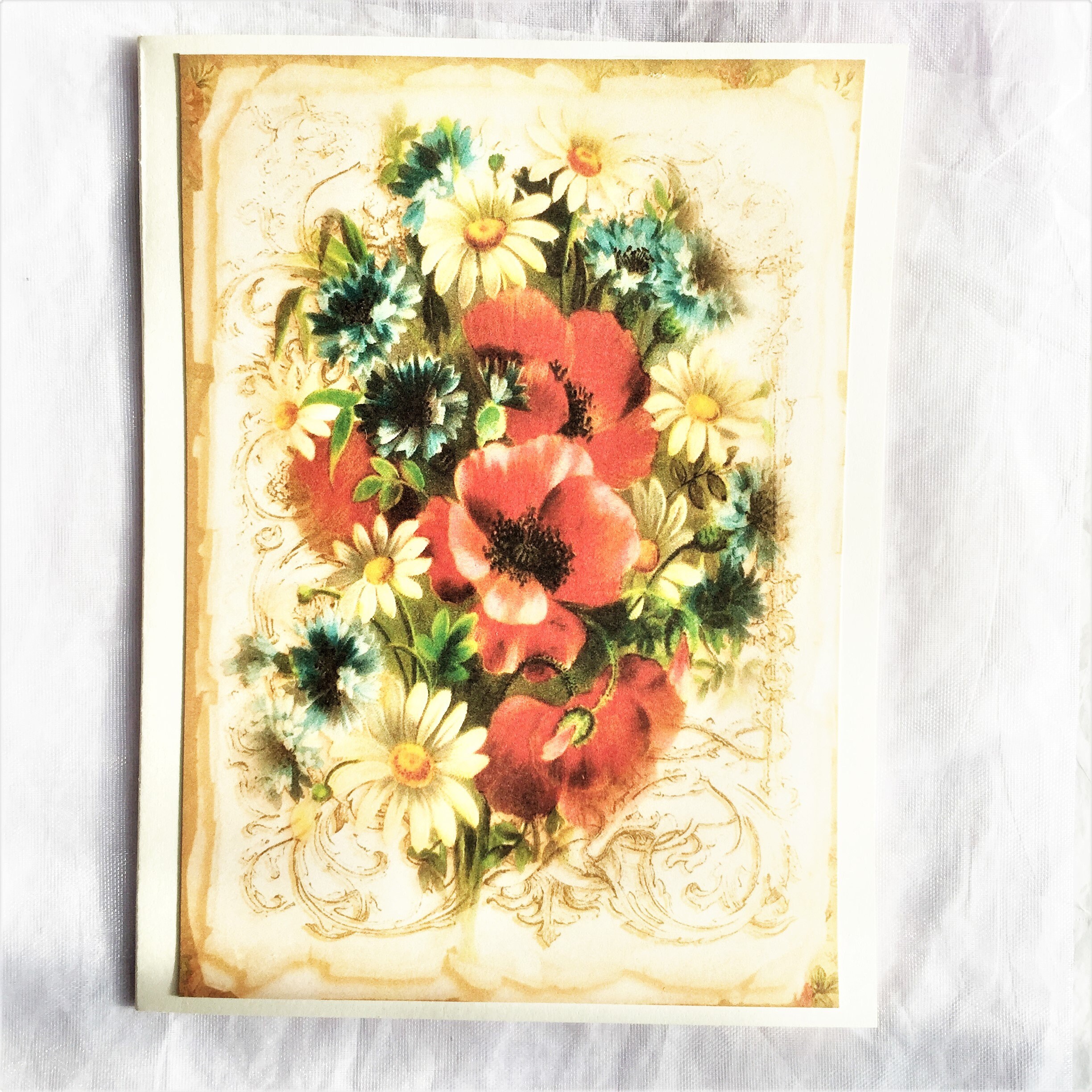 Floral Bouquet Note Card Romantic Flowers Greeting Card Etsy