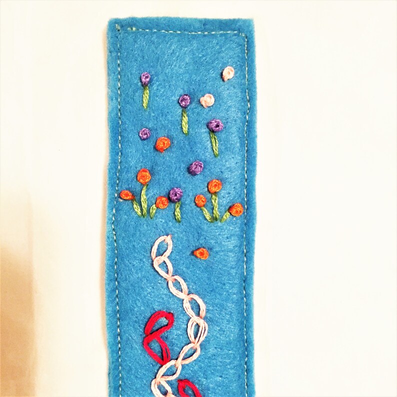 Hand Embroidered Floral Bookmark Felt Bookmark Textile Etsy