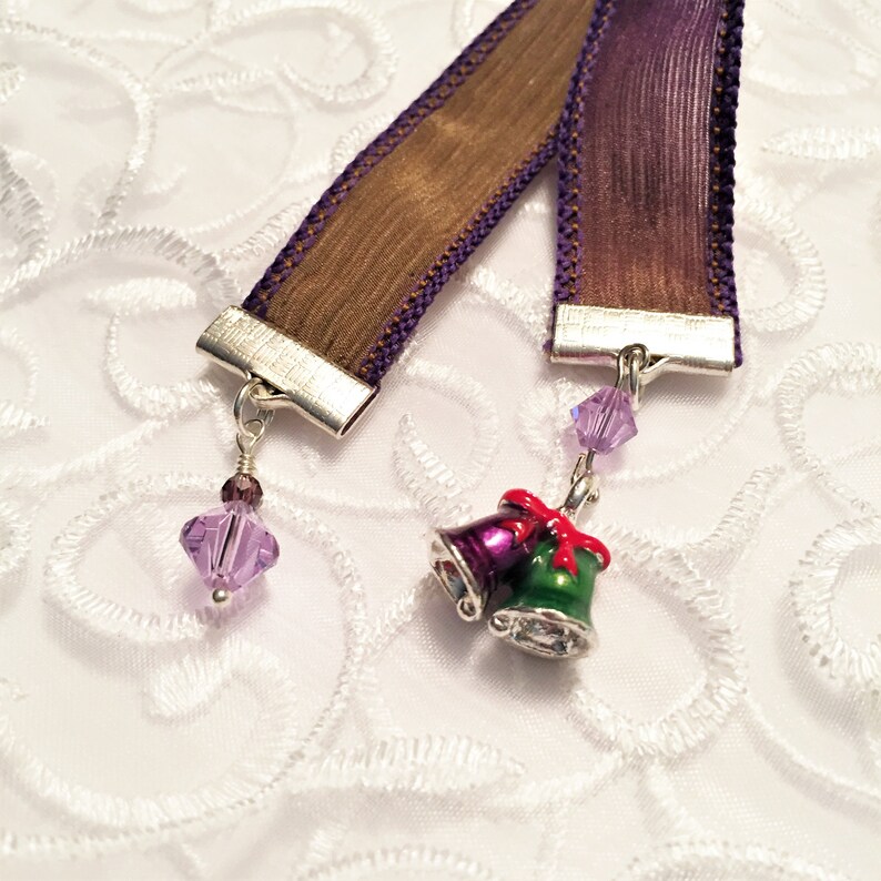 Bookmark Silk Ribbon Bell CharmBookmark Swarovski Crystal image 0