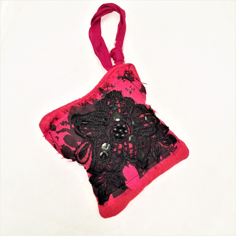 Patchouli Woodlands Hanging Sachet  Red Black BoHo Christmas image 0