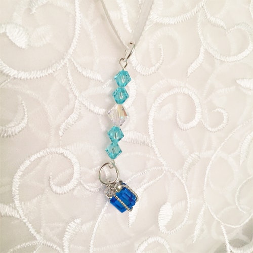 Crystal Bead Sun Catcher,Crystal Swarovski Mini Ornament,Window Sun Catcher,Blue Christmas Ornament,Hand Bag Charm,Zipper Pull,Journal Charm