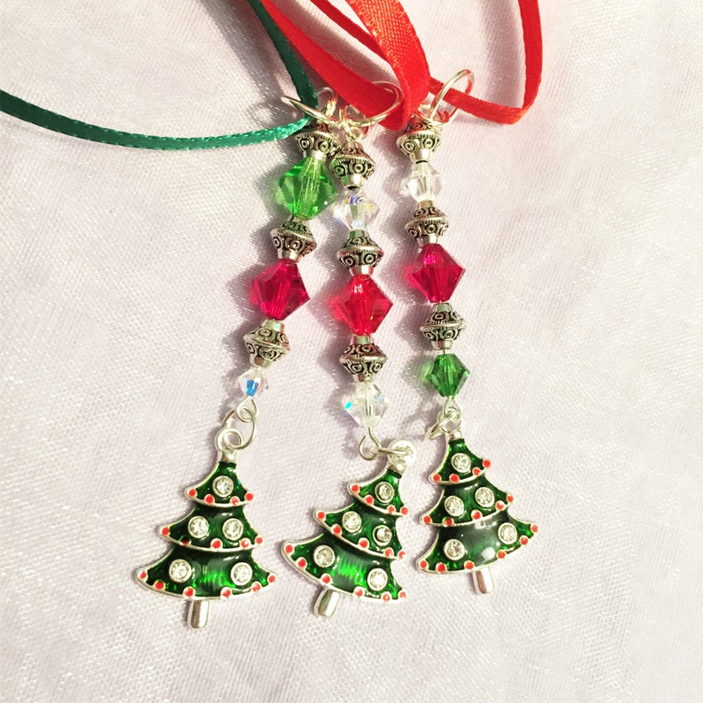 Christmas Tree Ornaments with Red Green Swarovski Crystals  image 0