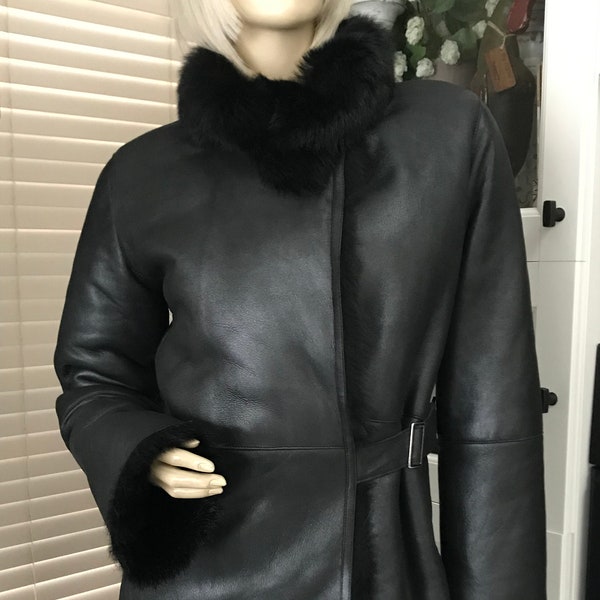 Women Black Authentic MACKAGE SHEARLING Sheepskin Fur Jacket Coat Sz. Small
