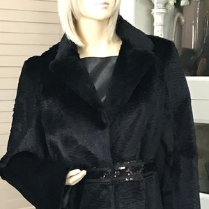 Women Gorgeous Black Sheared Rabbit Fur Blazer Jacket Sz 8-10 Made in Canada