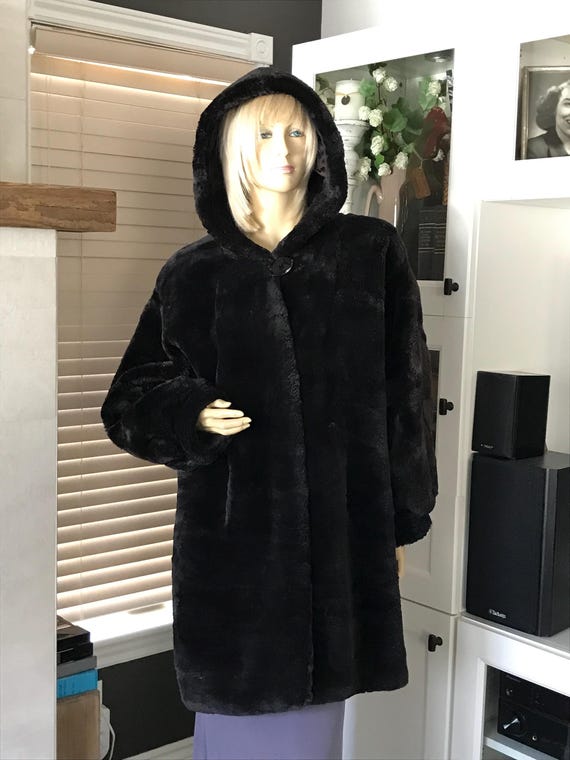 Women Beautiful Black Sheared Beaver Fur Coat W/ Hood Sz. 12 - Etsy