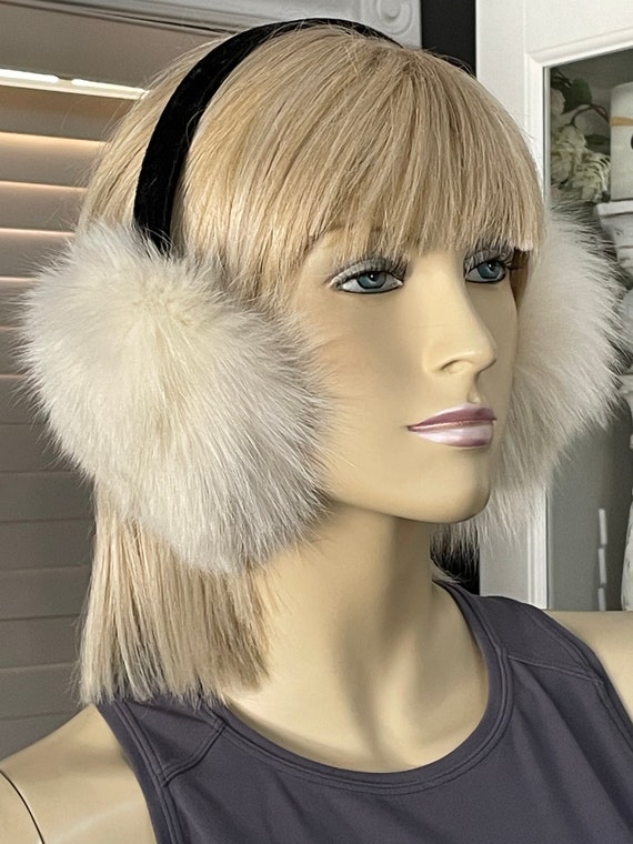 Women Beautiful Authentic FOX Fur Earmuffs Hat - image 2