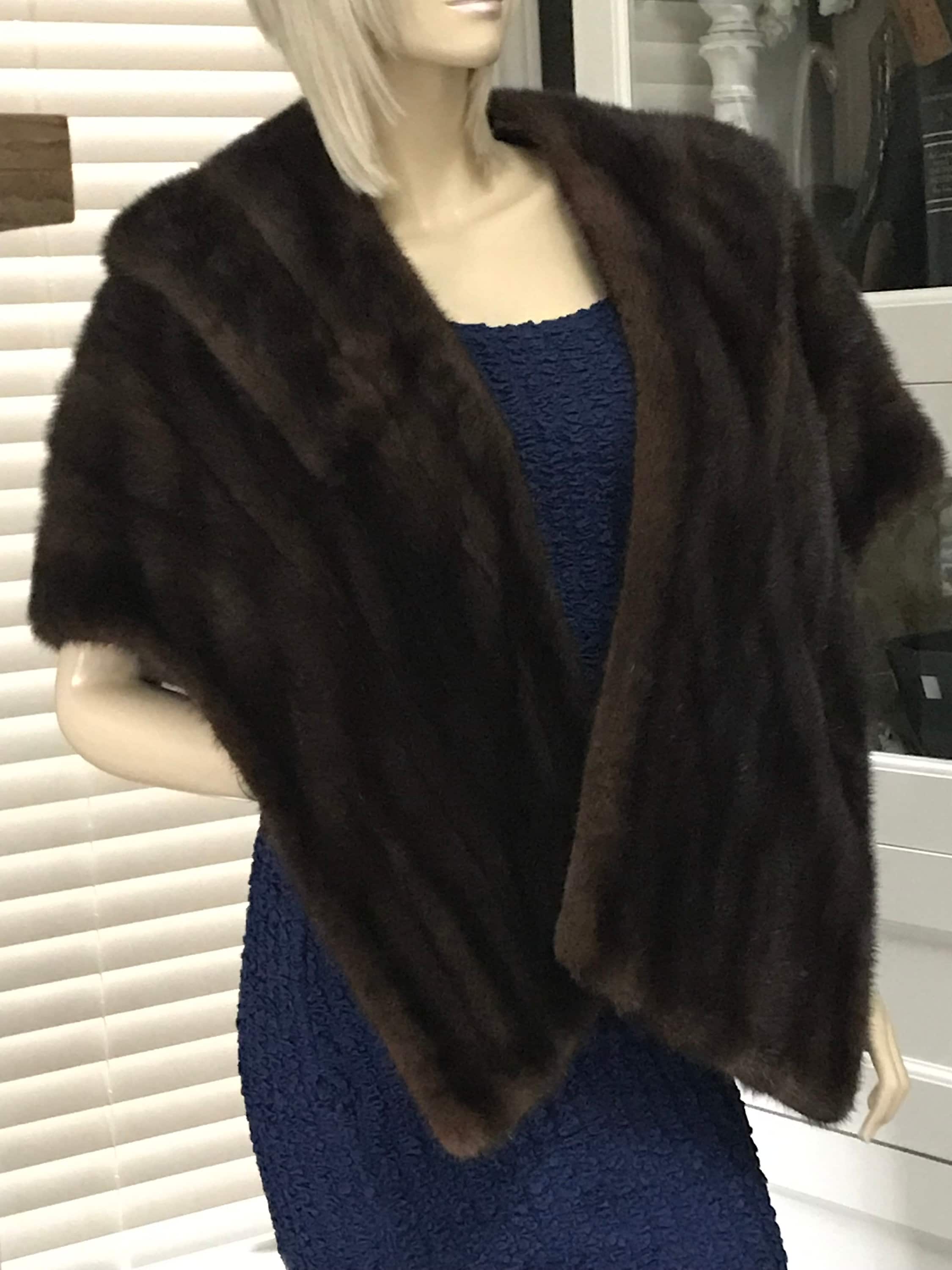 女性用 豪華 本物 ダークブラウン ミンク ファー ショール ラップ