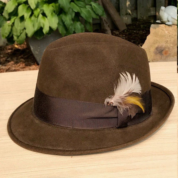 Men Commodore Hats of Distinction Brown Fedora Hat Size 6 7/8 Made in Canada