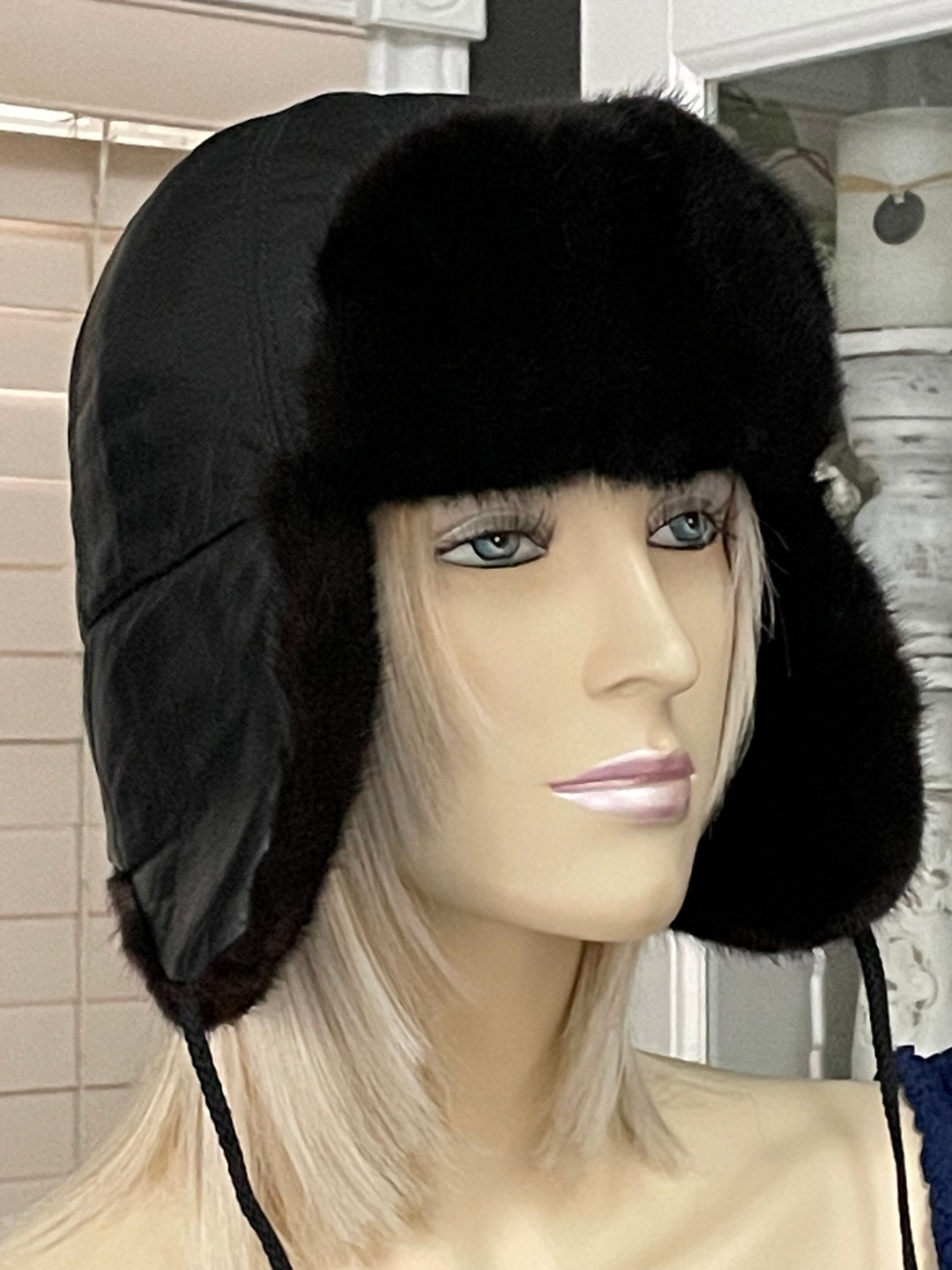 Men or Women Genuine RANCH MINK Fur Black Leather Trooper Hat Etsy