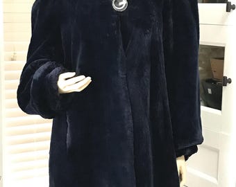 Women Beautiful Dark Purple Sheared Beaver Fur 3/4 Coat Sz. 10-12