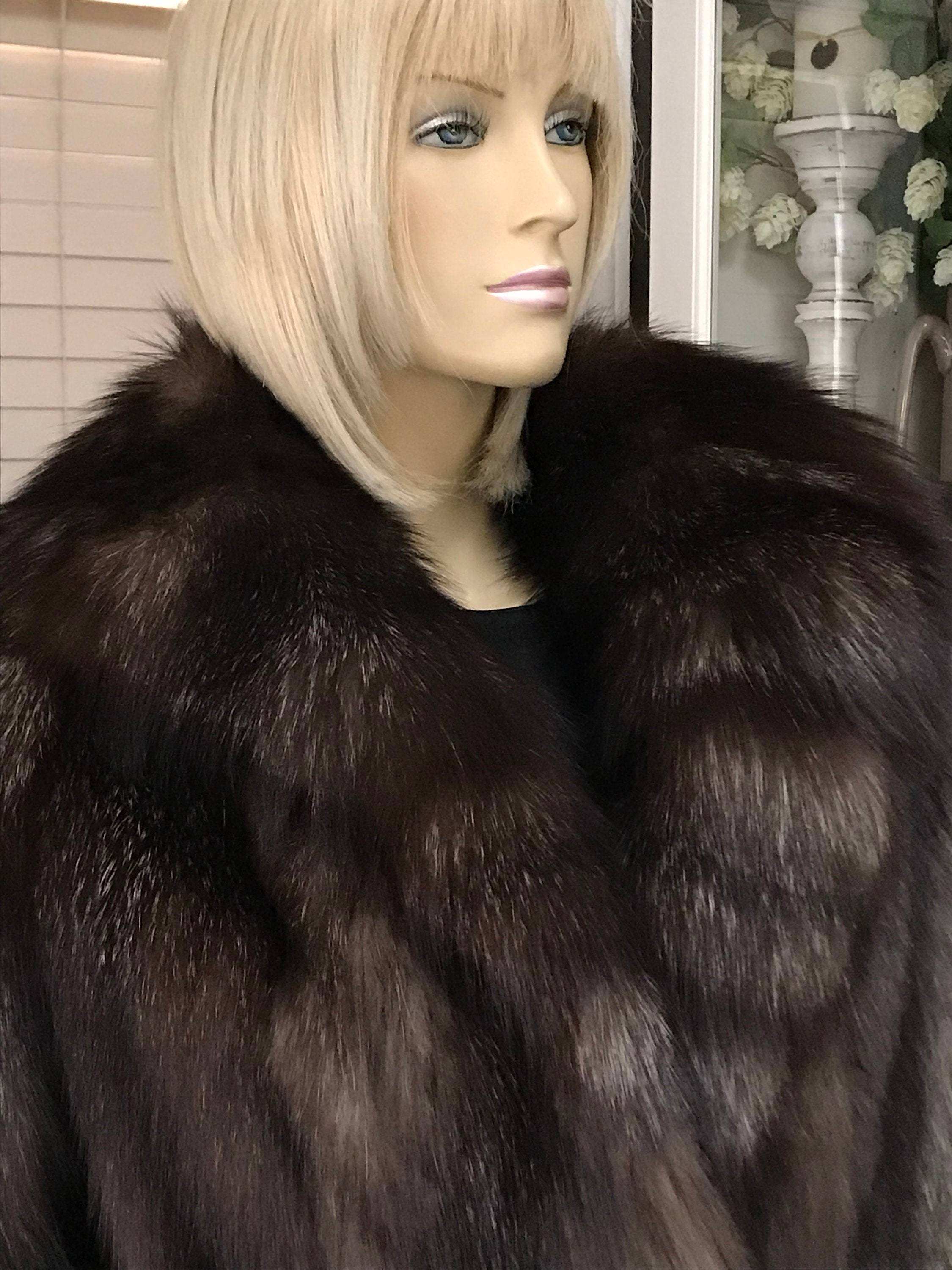 Women Beautiful SILVER FOX Fur Coat Size 68 Made in Canada Etsy