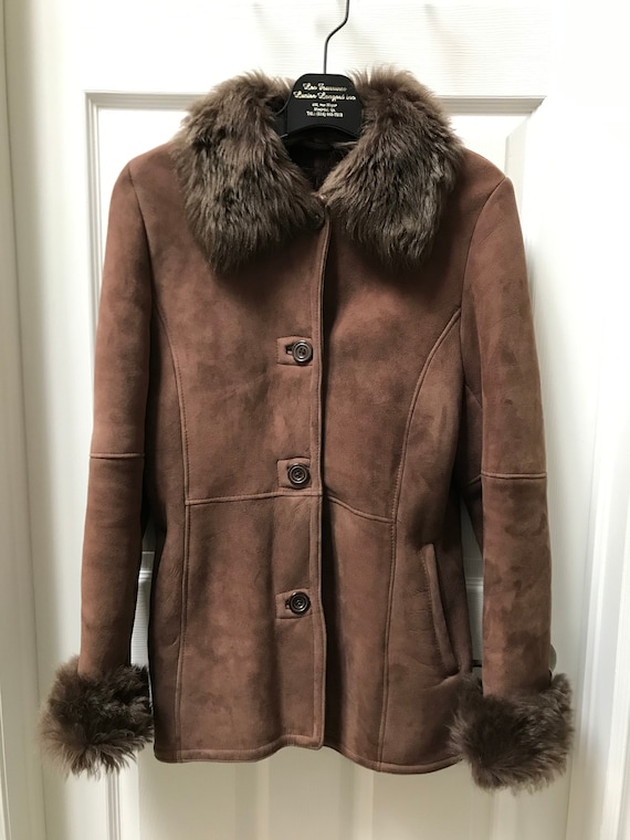 Women Brown SHEARLING SHEEPSKIN Fur Jacket Sz. 8