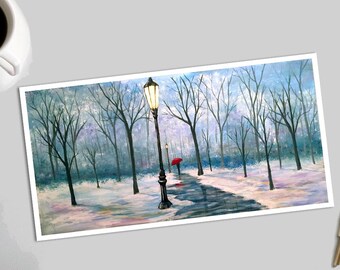 LÁMINA ARTÍSTICA - "Paseo invernal por el parque" - Paisaje urbano invernal, pintura acrílica, impresión artística