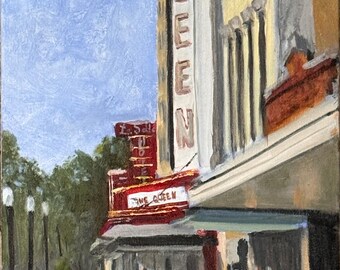 Pintura original - "El Teatro Queen" - Óleo sobre una escena callejera de Texas