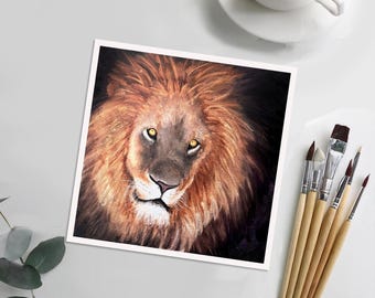 IMPRESIÓN ARTÍSTICA - "El Rey" - Pintura al óleo de un león macho - Impresión artística