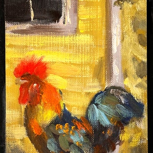 Original Rooster Oil Painting Wall Decor Art Chicken Painting for Modern Farmhouse Chicken Themed Kitchen Wall Art Gift for Chicken Lover